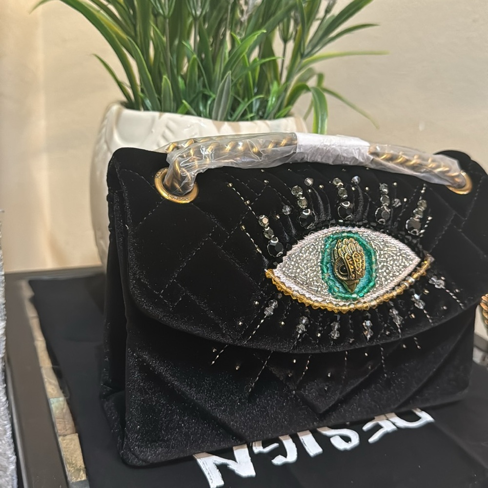 Kurt Geiger London Mini Kensington Eye Quilted Velvet Crossbody Bag